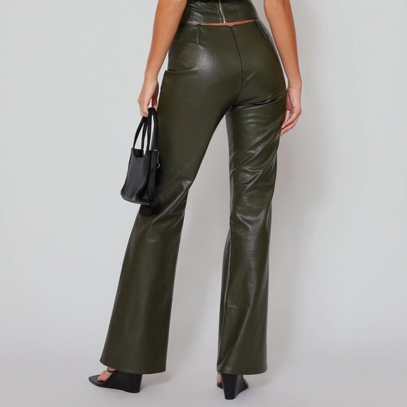 tigermist- olive teddie pu leather mi rise flared pants size xl nwt - Picture 2 of 6